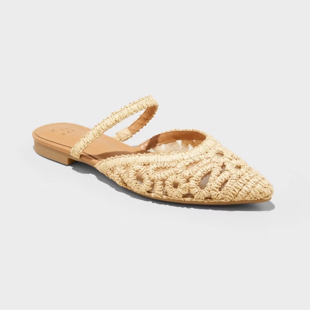 a new day Beige Crochet Pointed Slingback Espadrille Mule